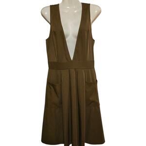 Shein Brown Sleeveless‎ Deep V-Neck Women's Dress with Pockets